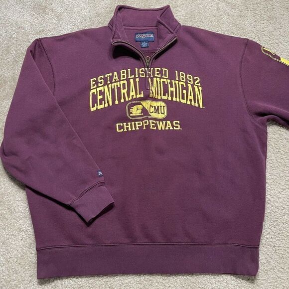 Vtg Central Michigan Chips JanSport Quarter Zip Pull Over Sweater Extra Large - Picture 1 of 10